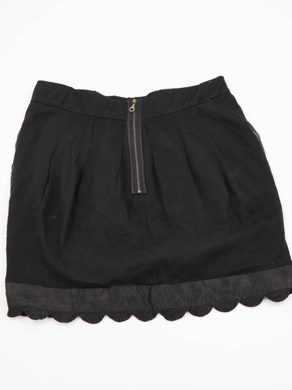 Chloe Mini Skirt Womens IT 40 Black Noir Pleated Scalloped Hem Made in France NW - Picture 9 of 11